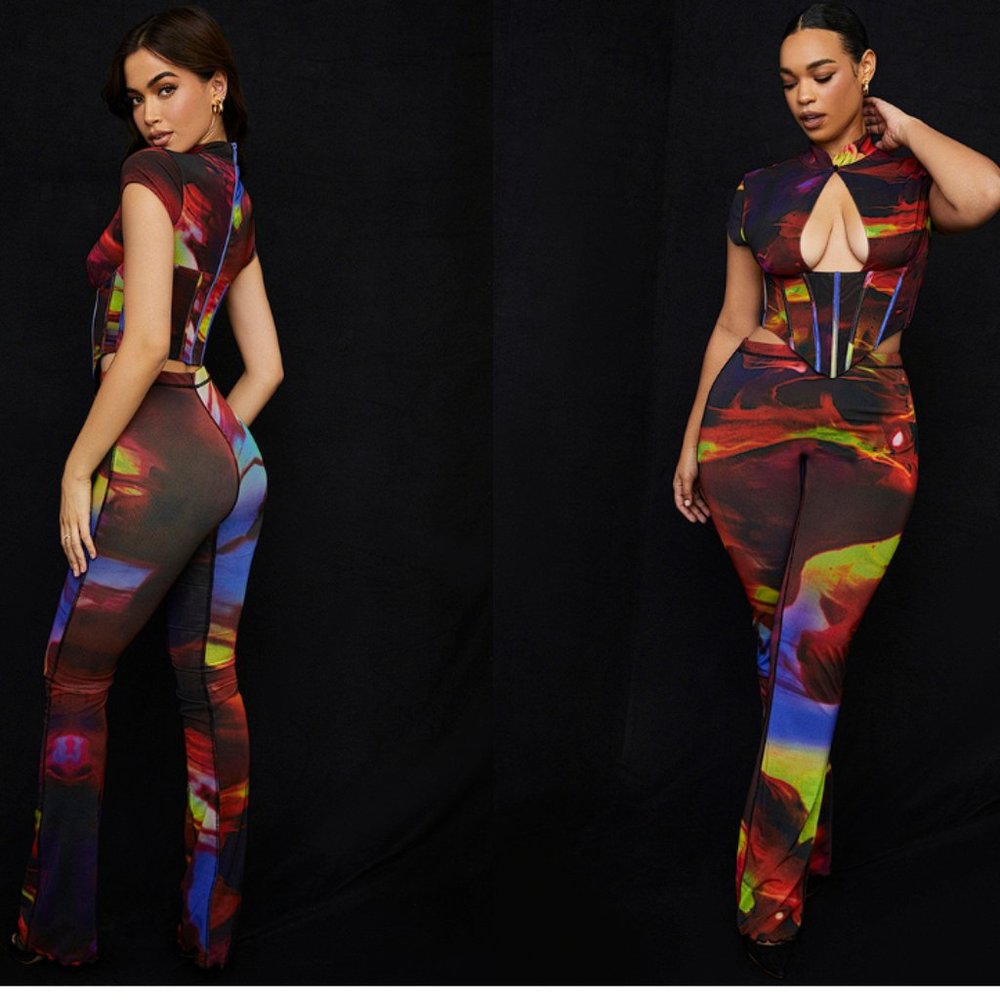 HOUSE OF CB 'Erin' Printed Mesh Trousers NWOT - Picture 2 of 9